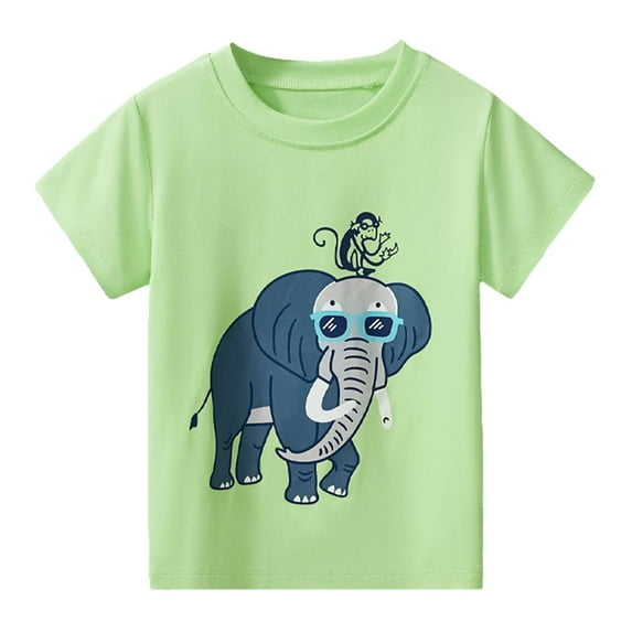 YUEHUA Boys Size 8 Shirts Summer Children Cartoon Animal Short Sleeve T Shirt Boy Fashion Elephant Print Casual Top, Size 5-6 Years