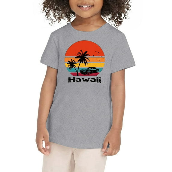 YUEHUA Boys Tops Girls Tee Summer Coconut Tree Sunset Beach Top Hawaii Vacation Short Sleeve Tropical Shirts for Teen Girl, Size 9-10 Years