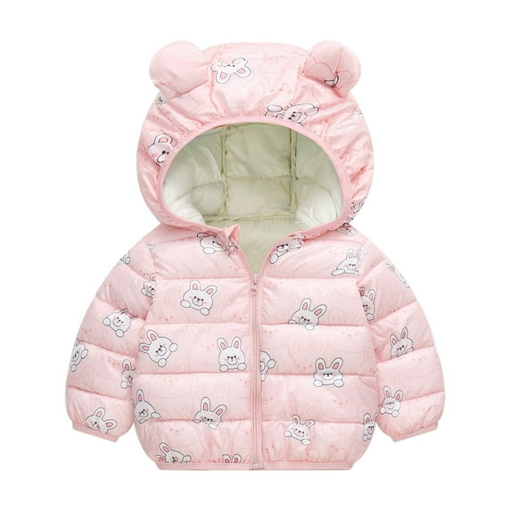 YUEHUA Boys Winter Puffer Coat Toddler Boys Girls Long Sleeve Winter Warm Outwear Jacket Coat Bear Ears Cartoon Rabbit Dog Strawberry, 2-3 Years