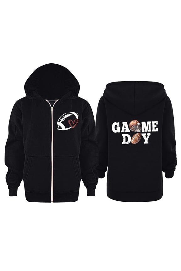 Boys and Girls Zip Up Hoodie Sweatshirt, Rugby Print Logo Design Kangaroo Pockets, Made With Lightweight Fleece Jacket, Size 7-8 Years