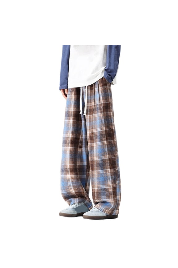 Casual Plaid Flannel Pants Straight Leg Loose Fit High Waist Warm Lined Trousers for Winter Fashion Comfortable