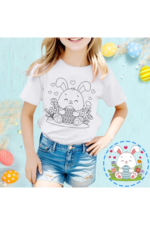 Children Kids Easter Short Sleeve T Shirt DIY Interactive Graphic Top Boys Girls Holiday Party Celebration Craft
