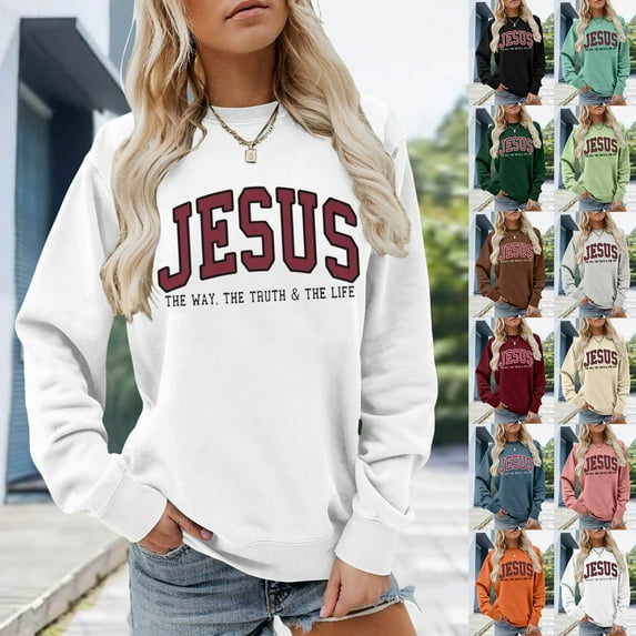 YUEHUA Christian Sweatshirts for Women Jesus Sweatshirt Religious Faith Long Sleeve Graphic Shirts Pullover Tops Sweater