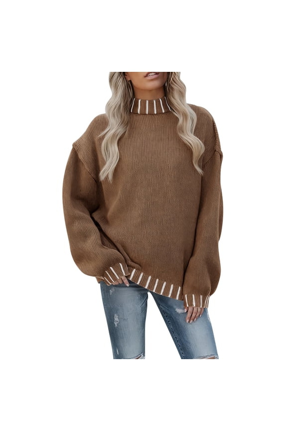 Christmas Fair Isle Sweater Women Ethnic Argyle Sweater Long Sleeve Mock Neck Retro Lightweight Pullover Jumper Tops, Size M