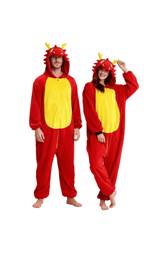 Christmas Matching Pajamas for Couples Onesie, Ultra Soft Dinosaur Pjs Set Christmas Zipper for Men and Women Warm Jumpsuit