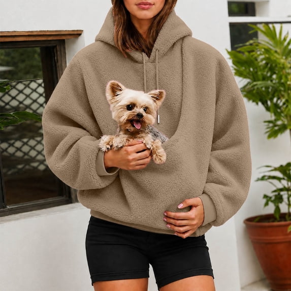 YUEHUA Dog Mom Sweatshirt, Pet Carrier Hoodie, Loose Fit Casual Pullover with Kangaroo Pocket for Women Girls Fall Winter Comfortable Lounging Pet Walking Wear