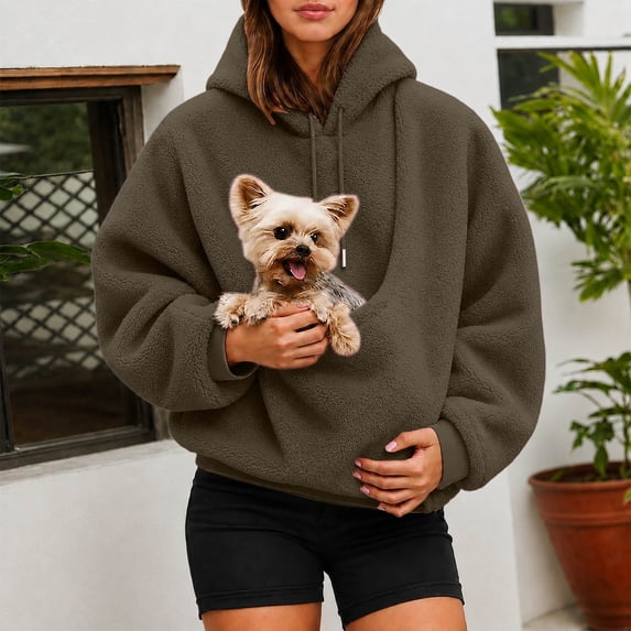 YUEHUA Dog Mom Sweatshirt, Pet Carrier Hoodie, Loose Fit Casual Pullover with Kangaroo Pocket for Women Girls Fall Winter Comfortable Lounging Pet Walking Wear