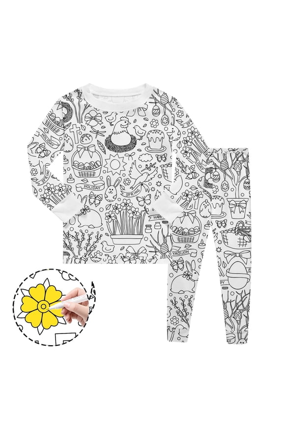 Easter Coloring Pajamas for Boys and Girls, Kids DIY Soft Snug Fit Colorable Pajama
