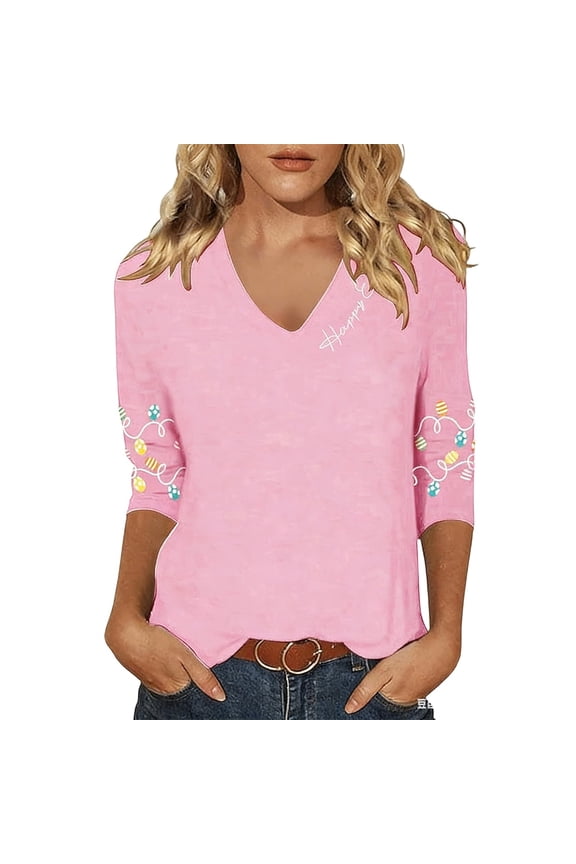 Easter Shirts for Women V Neck Happy Easter T Shirt Easter Bunny Shirt Cute Rabbit Graphic Tee Gift Spring Tees Tops