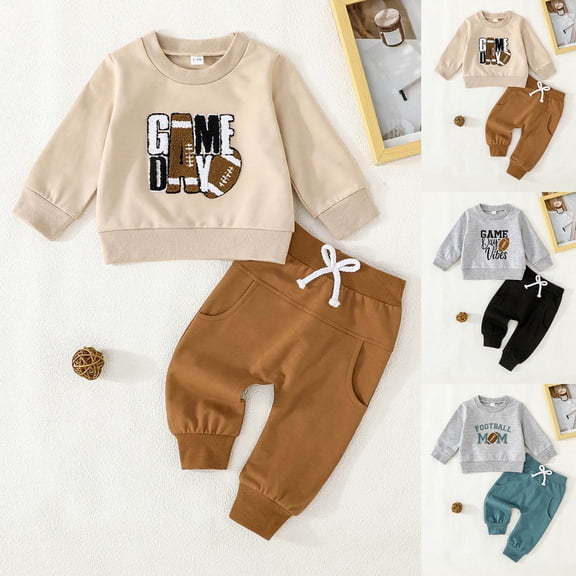 YUEHUA French Terry Sweatshirt and Jogger Pants Outfit Set Toddler to Big Kid Sizes (2T - 10-12)