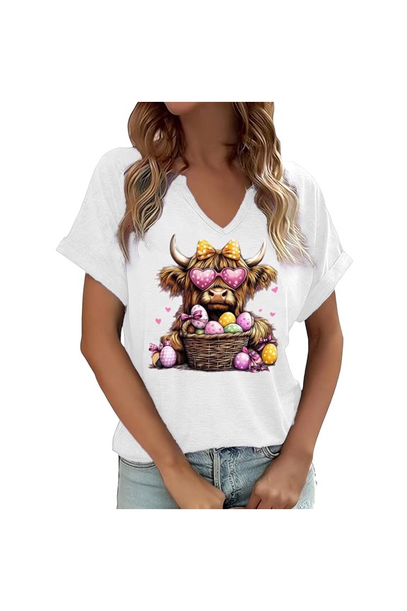 Funny Bunny Print T Shirt for Women Cute Grapic Leopard Shirts Family Blouse Gifts Easter Tops Tee