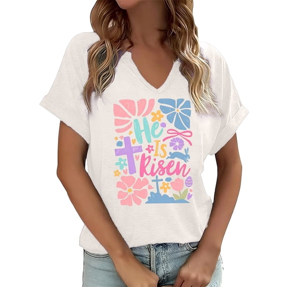 YUEHUA Funny Bunny Print T Shirt for Women Cute Grapic Leopard Shirts Family Blouse Gifts Easter Tops Tee