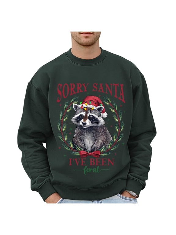 Funny Christmas Sweater Men Oversized Loose Fit Crewneck Pullover with Christmas Graphic for Christmas Party and Weekend Relaxed Soft Fabric