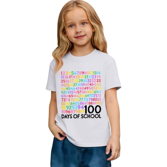 YUEHUA Funny School Boys Girls Kids Gift 100 Days of School Summer Short Sleeve T-Shirt