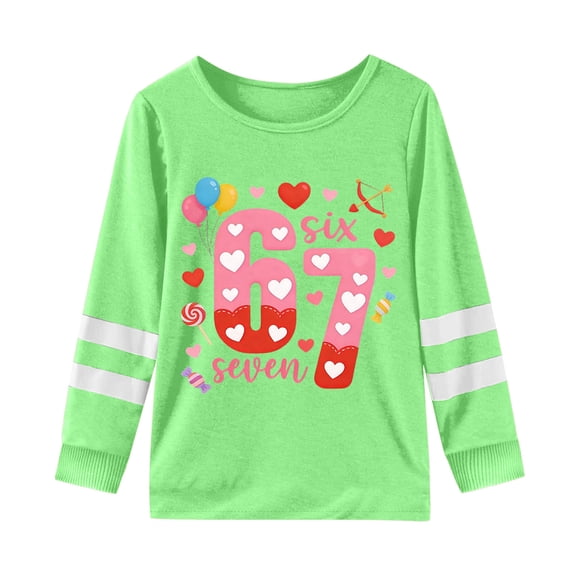 YUEHUA Funny Six Seven 67 Meme Long Sleeve T Shirt Kids 67 Valentines Boys Girls Printed Pullover Sweatshirt
