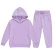 thumbnail image 1 of YUEHUA Girl's 2 Piece Sets Summer Classic Outfits Solid Pullover Hoodie and Jogger Sweatpants Set with Pockets, 1 of 3