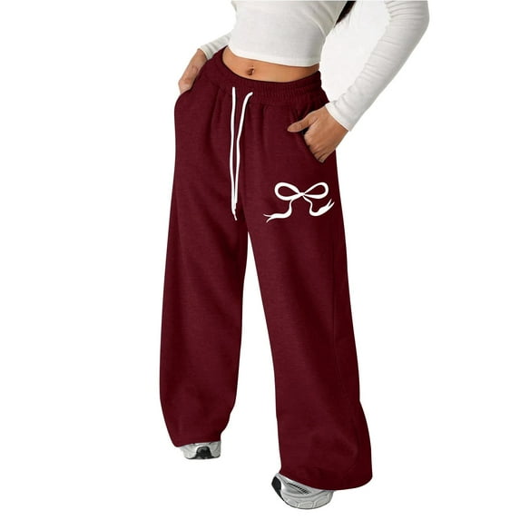 YUEHUA Girl's Wide Leg Sweatpants Baggy Loose Fall Barrel Casual Lounge Athletic Pants Comfy Teen Girl Cute Y2K Joggers Trousers, Wine 4-5 Years