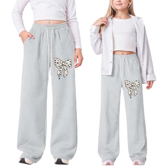 YUEHUA Girl's Wide Leg Sweatpants Elastic High Waisted Flowy Drawstring Loose Baggy Pants with Pockets for Teen Girl 6-14Y, 12-13 Years