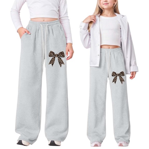 YUEHUA Girl's Wide Leg Sweatpants Elastic High Waisted Flowy Drawstring Loose Baggy Pants with Pockets for Teen Girl 6-14Y, 12-13 Years