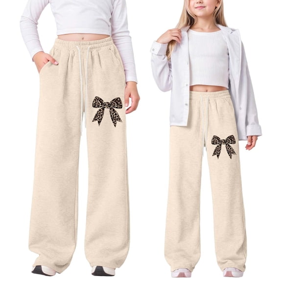 YUEHUA Girl's Wide Leg Sweatpants Elastic High Waisted Flowy Drawstring Loose Baggy Pants with Pockets for Teen Girl 6-14Y, 4-5 Years