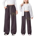 thumbnail image 1 of YUEHUA Girl's Wide Leg Sweatpants Elastic High Waisted Flowy Drawstring Loose Baggy Pants with Pockets for Teen Girl 6-14Y, 6-7 Years, 1 of 5