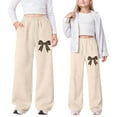 thumbnail image 1 of YUEHUA Girl's Wide Leg Sweatpants Elastic High Waisted Flowy Drawstring Loose Baggy Pants with Pockets for Teen Girl 6-14Y, 8-9 Years, 1 of 5