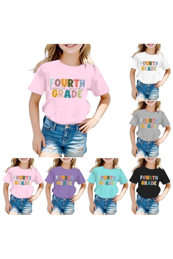Girls Back To School Relaxed Fit Cute O Neck 1/4 Sleeve Hello First/second/third Grade Tshirt Back To School Tees Tops