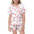 thumbnail image 1 of YUEHUA Girls Boys Satin Pajamas Heart Print Button-Down Silk Pajamas for Girls 2 Pieces Valentines Sleepwear PJS Set for Kids 3-14 Years, 1 of 6