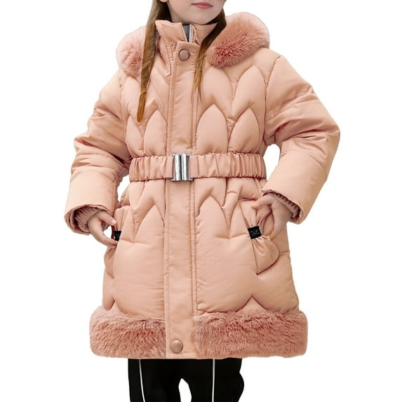 YUEHUA Girls Padded Jacket Thicken Fashion Down Padded Coat Winter Kids Fleece Lined Outwear Outdoor Down Jacket, Size 7-8Years
