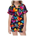 thumbnail image 1 of YUEHUA Girls Pajamas Satin Pajama Set Silk Pjs Short Sleeve Button Down Summer Valentine's Day Bow Sleepwear for Big Kids 5-14Y, Size 12-13 Years, 1 of 4