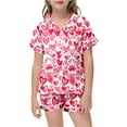 thumbnail image 1 of YUEHUA Girls Pajamas Silk PJS Set Pink Bow Satin Sleepwear Short Sleeve Jammies for Kids Valentine's Day Button-Down Nightwear size 7-14 Y, 1 of 4