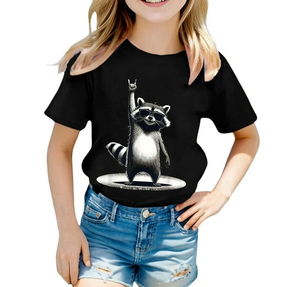 YUEHUA Girls Shirts Size 6 Girls Summer Short Sleeve T Shirt Cute Animal Print Casual Loose Fit Tee for Kids Comfortable Daily Wear Top for Girls Ages 5 14, Size 10-11 Years