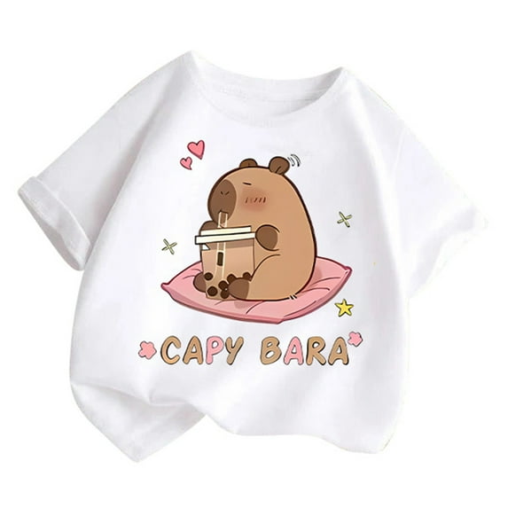 YUEHUA Girls Shirts Size 8 Girls Summer Short Sleeve T Shirt Casual Round Neck Printed Top for Kids Daily Wear Sch+ool Outdoor Play Comfortable Tee, Size 2-4 Years