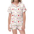 thumbnail image 1 of YUEHUA Girls Silk Satin Pyjamas Set Short Sleeve Heart Print Button-Down Kids PJs Breathable Soft Nightwear Children Sleepwear Age 5-14, 1 of 6