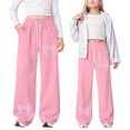 thumbnail image 1 of YUEHUA Girls Straight Wide Leg Track Pants Kids Baggy Parachute Bowknot Pants Athletic Joggers with Pockets 5-14Y, 11-12 Years, 1 of 7