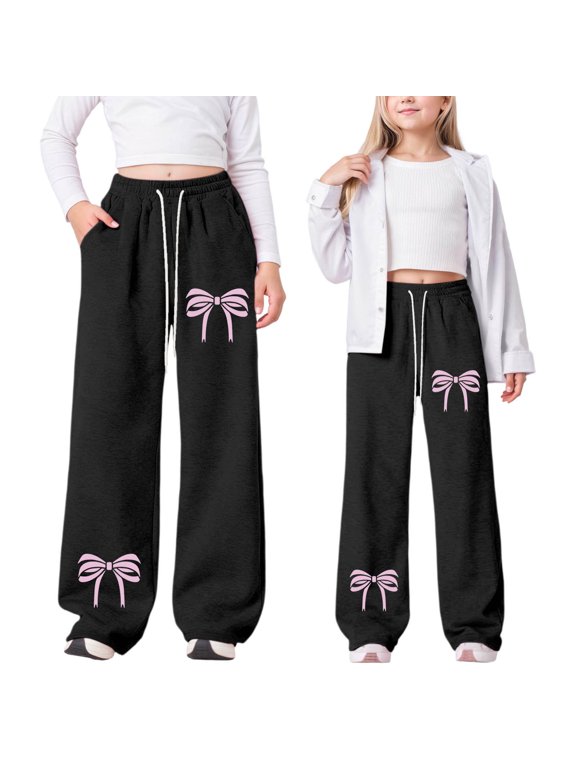 Girls Sweatpants Joggers Sweat Pants Cute Baggy Tween Trendy Drawstring Clothes Preppy with Pockets, 11-12 Years
