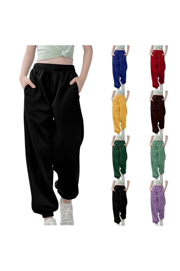 Girls Sweatpants Joggers Sweat Pants Cute Loose Baggy Tween Trendy Clothes Teen Preppy Sweatpants with Pockets, Size 11-12 Years