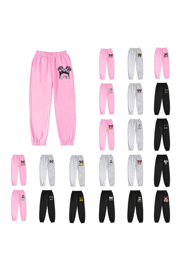 Girls' Sweatpants Super Soft Athletic Performance Pants Wide Leg Drawstring Baggy Pants Athletic Joggers Sweat Trousers, Size 7-8 Years