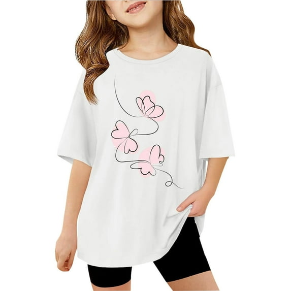 YUEHUA Girls T Shirts Size 14-16 Summer Children's Girls' Round Neck Print Casual Loose Short Sleeved T Shirt Top, Size 10-11 Years