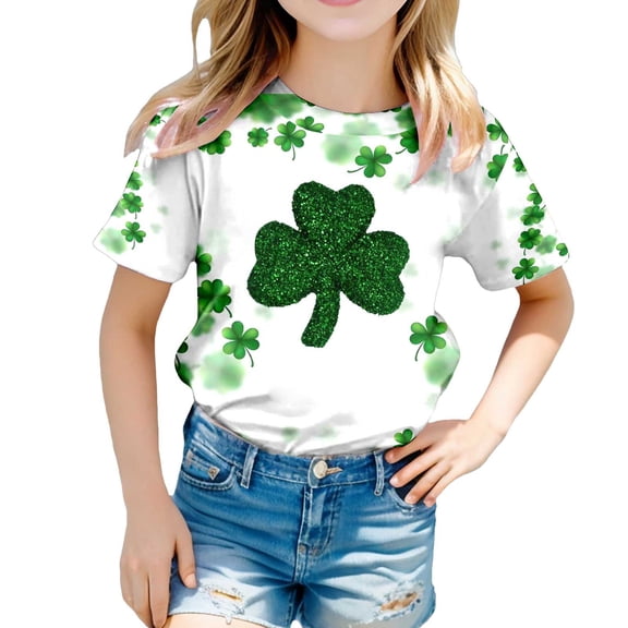 YUEHUA Girls Tops 2T Children's Printed Round Neck Short Sleeved T Shirt for Boys And Girls, 10-11 Years