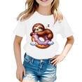 thumbnail image 1 of YUEHUA Girls Tops Size 5 Girls Summer Sloth Print Short Sleeve T Shirt Casual Loose Fit Round Neck Tee for Kids Toddler Youth Comfortable Daily Wear Top, Size 4-5 Years, 1 of 4
