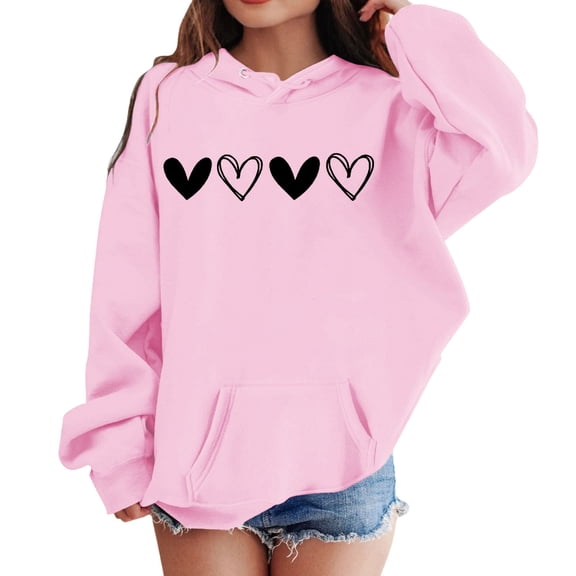 YUEHUA Girls Valentines Day Shirt Cute Heart Print Hoodies Oversized Long Sleeve Sweater Valentine Trendy Preppy Outfit Clothes, Size 5-6 Years