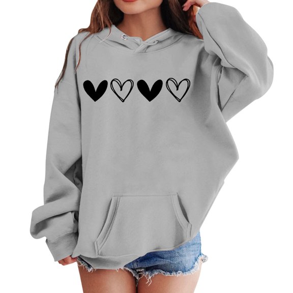 YUEHUA Girls Valentines Day Shirt Cute Heart Print Hoodies Oversized Long Sleeve Sweater Valentine Trendy Preppy Outfit Clothes, Size 5-6 Years