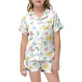 thumbnail image 1 of YUEHUA Girls Valentines Pajamas Silk PJS Set Bow Satin Sleepwear Short Sleeve Jammies for Kids Button-Down Nightwear size 7-8 10-12, 1 of 6