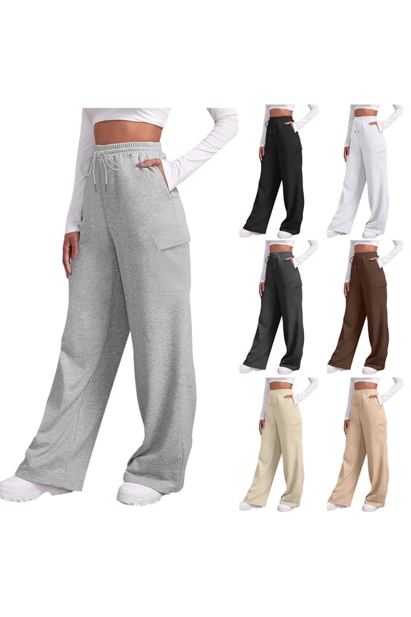 Grey Sweatpants for Women Classic Preppy Ultra Comfort Bow Print Womens Pants with Pockets, French Terry Womens Joggers or Cuffed Leg Sweats
