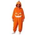 thumbnail image 1 of YUEHUA Halloween Hooded Thermal Jumpsuit, Unisex Fluffy Onesie, Ultra Soft Plush Full Zip Loungewear, Vivid Pumpkin Graphic Household Rest Clothes, 1 of 10