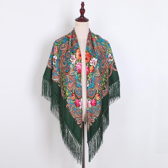YUEHUA Halloween Women's Traditional Scarf Wrap Tassel Fringes Neck Head Shawl 50inch Retro Scarf Floral Poncho Printing Square Cape