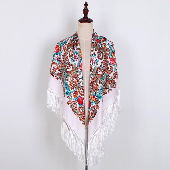 YUEHUA Halloween Women's Traditional Scarf Wrap Tassel Fringes Neck Head Shawl 50inch Retro Scarf Floral Poncho Printing Square Cape