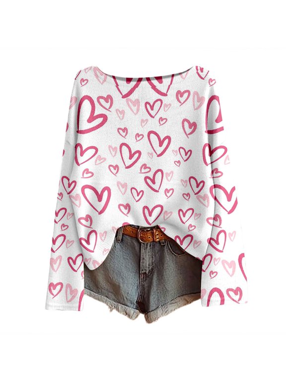 Heart Sweater for Women Valentine's Day Sweaters Cute Love Plus Size Valentines Sweatshirts with Hearts Crew Neck Pullover Tops Clothing, L
