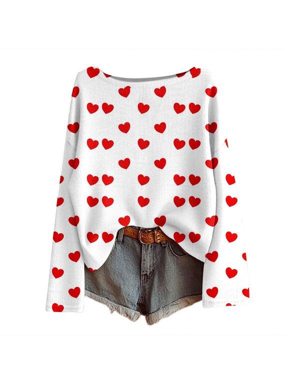 Heart Sweater for Women Valentine's Day Sweaters Cute Love Plus Size Valentines Sweatshirts with Hearts Crew Neck Pullover Tops Clothing, S